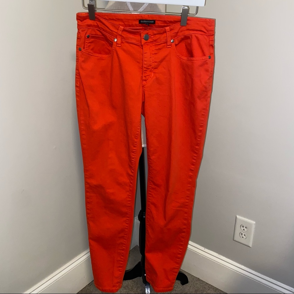 Eileen Fisher flame red organic cotton stretch ankle length skinny jeans size 6